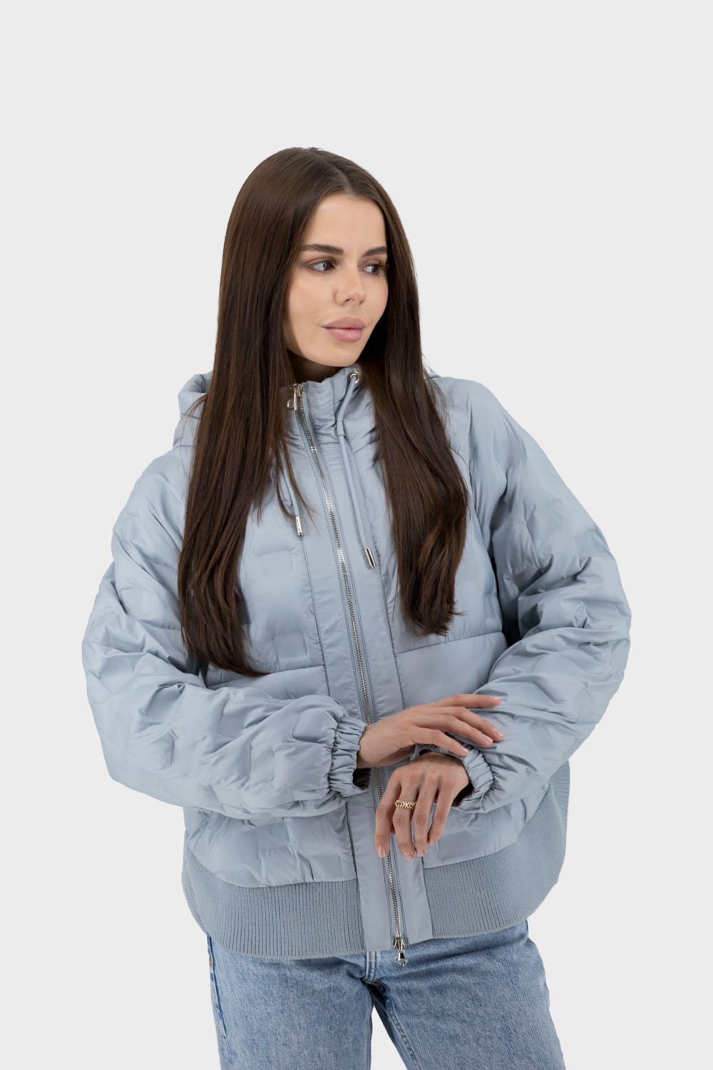 Geacă casual pentru femei cu puf artificial și glugă cu fermoar Snow Owl (albastru, 2XL)