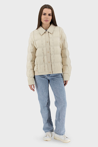 Geacă damă simplă fără blană, puf de gâscă, primăvară-toamnă Basic (bej, L)