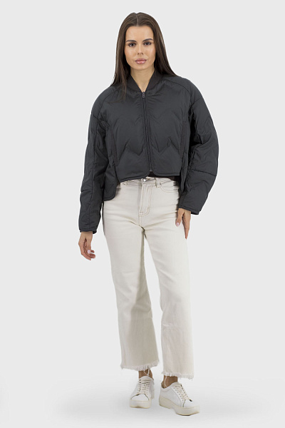 Bombă damă oversize pentru toamnă-primăvară cu puf de rață Basic (verde închis, L)
