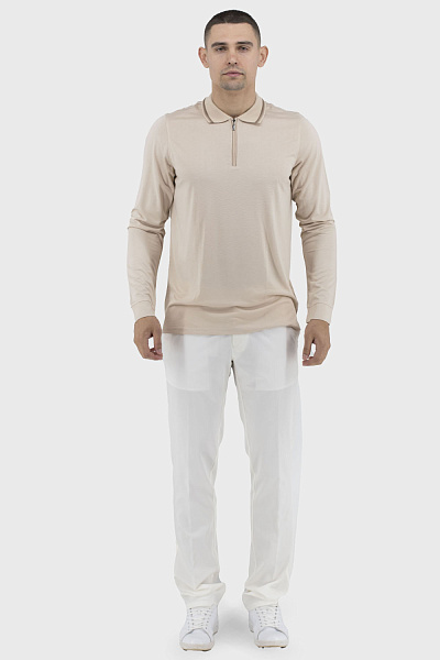 Longsleeve polo clasic pentru bărbați, uni, cu fermoar Buke (bej, 2XL)
