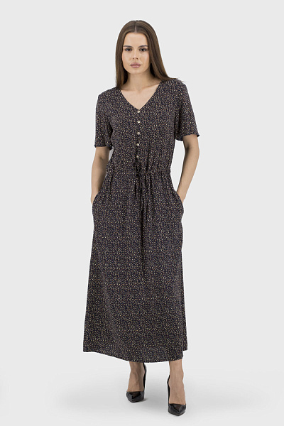 Rochie de vară oversize pentru femei în buline, cu decolteu în V și nasturi Tell (albastru închis, 44)