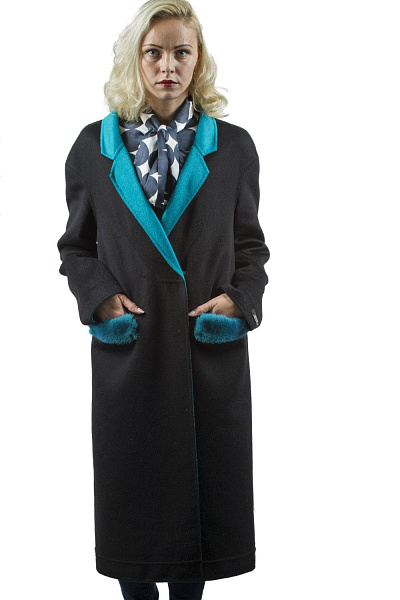 Palton din lână pentru femei, cu blană de nurcă, stil casual, sezoane de tranziție Stella Polare (verde, 42)
