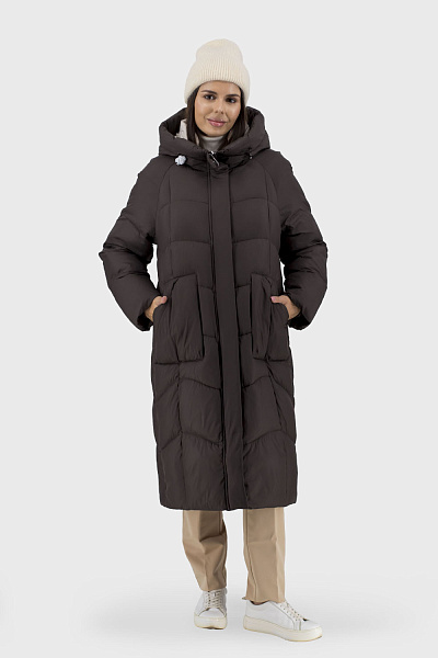 Jachetă de iarnă pentru femei maro castaniu cu bio-puf și glugă Snow Owl (maro, XL)