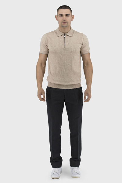 Tricou polo bărbătesc cu dungi, mânecă scurtă și fermoar Francolini. (bej, 2XL)