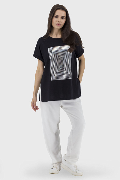 Bluză de damă de vară cu modele geometrice, stil sport Verda (negru, 46)