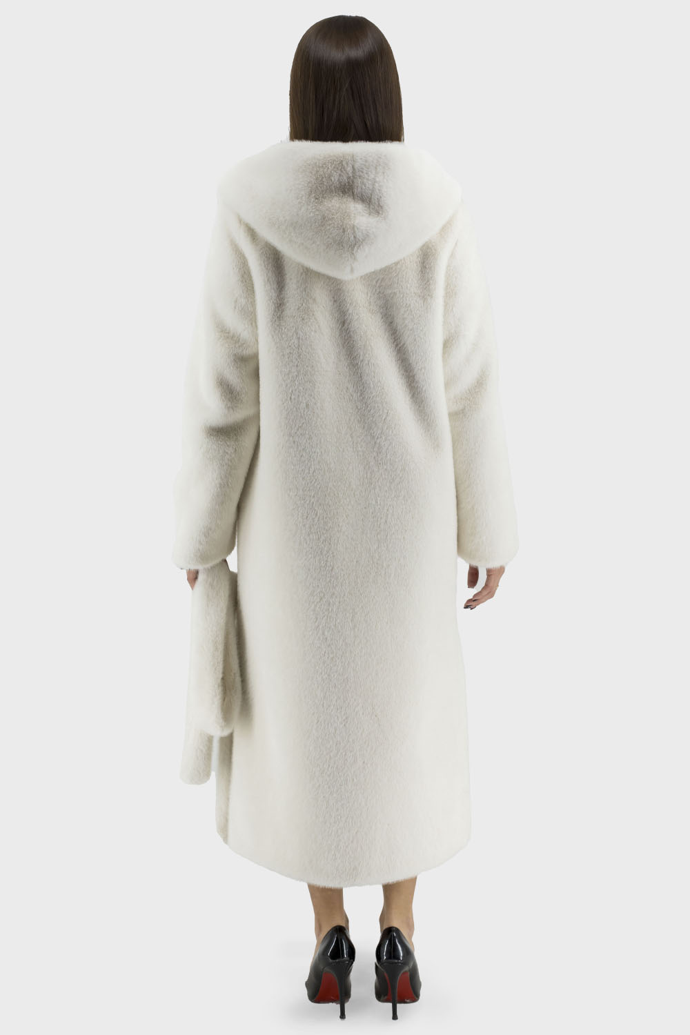 Haină ecologică de damă cu blană artificială, stil casual, croială dreaptă Bella Bicchi (lactic, 40)