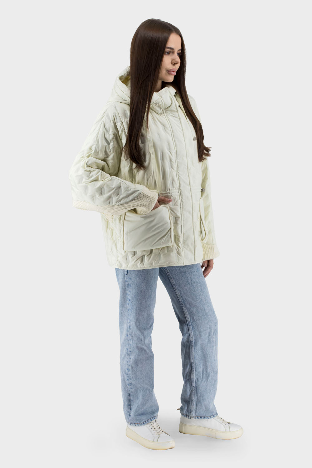 Jachetă casual de toamnă pentru femei cu puf de rață și glugă Snow Owl (lactic, 2XL)