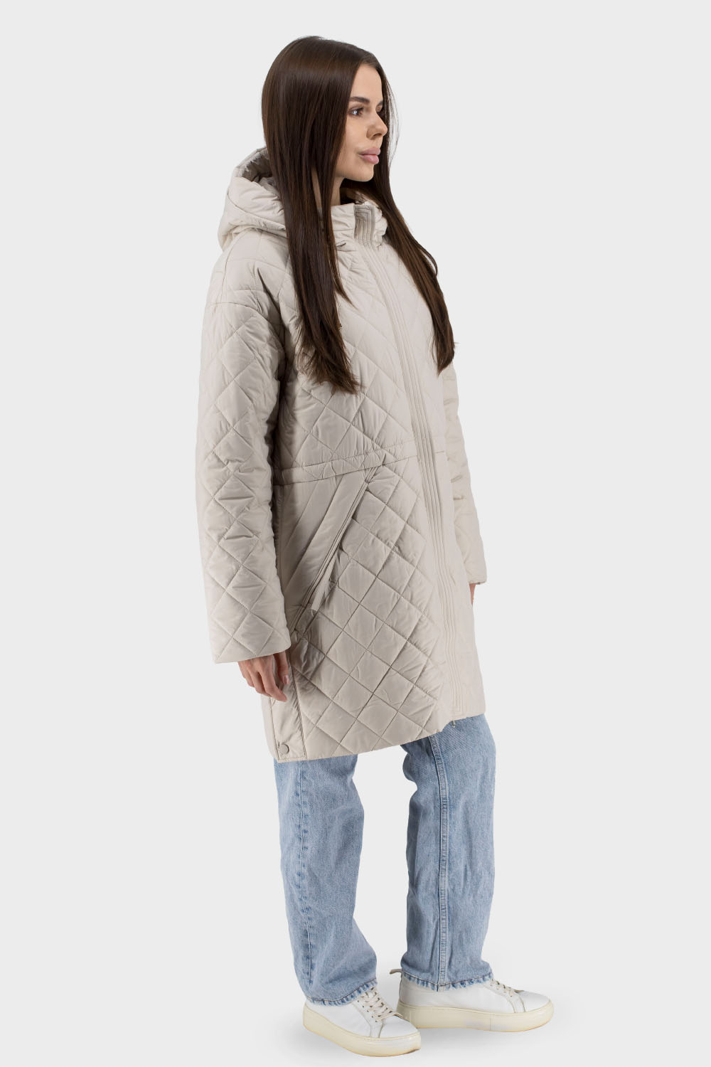Geacă casual de damă matlasată cu glugă, sintepon, toamnă-primăvară Snow Owl (bej deschis, 2XL)