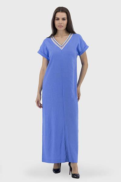Rochie sport de vară cu decolteu în V și buzunare în dungi Tell (albastru, 42)