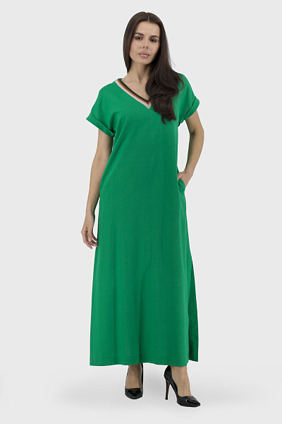 Rochie sport de vară cu decolteu în V și buzunare în dungi Tell (verde, 42)