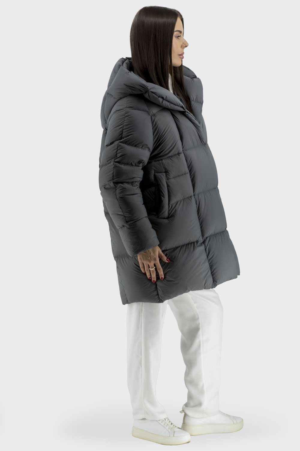 Geacă de iarnă casual cu puf de rață și glugă Basic (gri, 2XL)