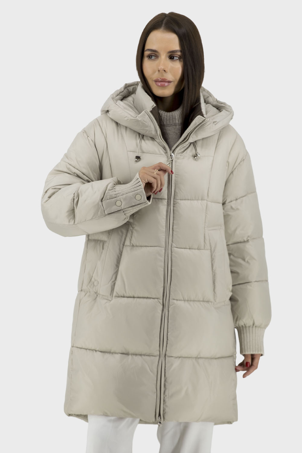 Geacă de damă din puf bio, stil casual cu glugă Snow Owl (bej, 2XL)