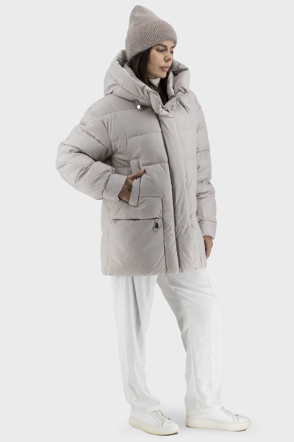 Geacă de damă din puf ușor bej cu biopup pentru toamnă-iarnă, stil casual Snow Owl (bej deschis, 2XL)