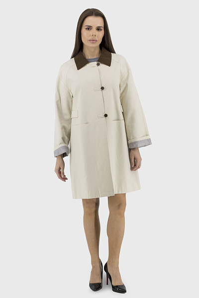 Trenci casual de damă pentru toamnă-primăvară, bicolor, cu curea Basic. (lactic, 2XL)