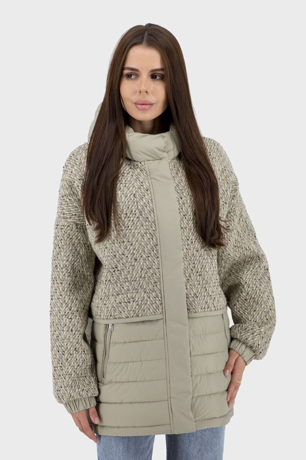 Geacă de damă bicoloră cu puf sintetic și glugă detașabilă Snow Owl (măslin, 2XL)