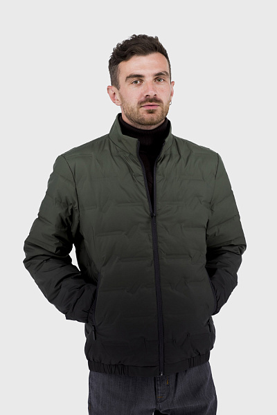 Jachetă bărbătească matlasată cu puf de rață, design cu gradient, croială scurtă, stil casual City Class (verde, 46)