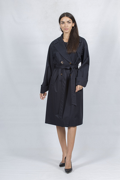 Trench feminin cu căptușeală din viscoză, raglan, stil casual Kent (albastru, 46)