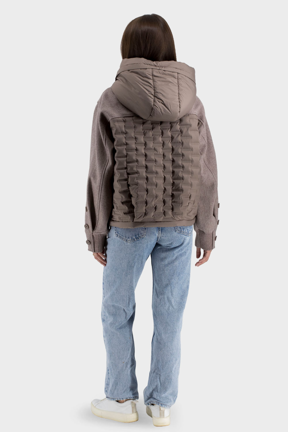 Geacă casual de toamnă pentru femei cu izolație din puf, cu glugă Snow Owl (cappuccino, 2XL)