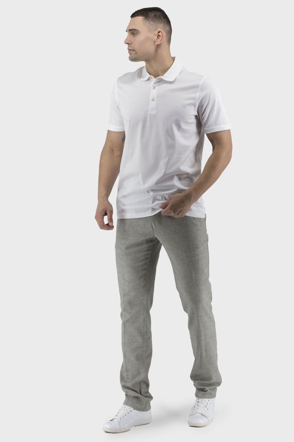 Tricou polo de vară pentru bărbați cu mânecă scurtă, simplu, cu nasturi Buke (alb, L)