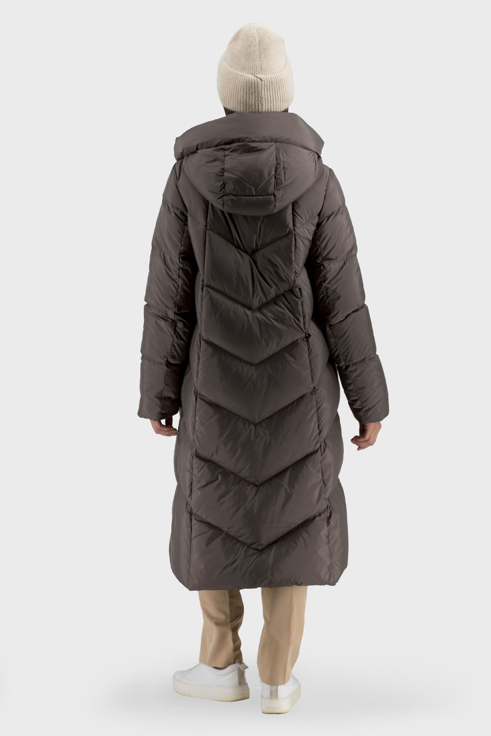 Geacă de damă de iarnă casual cu glugă și centură fără blană Snow Owl (cappuccino, L)