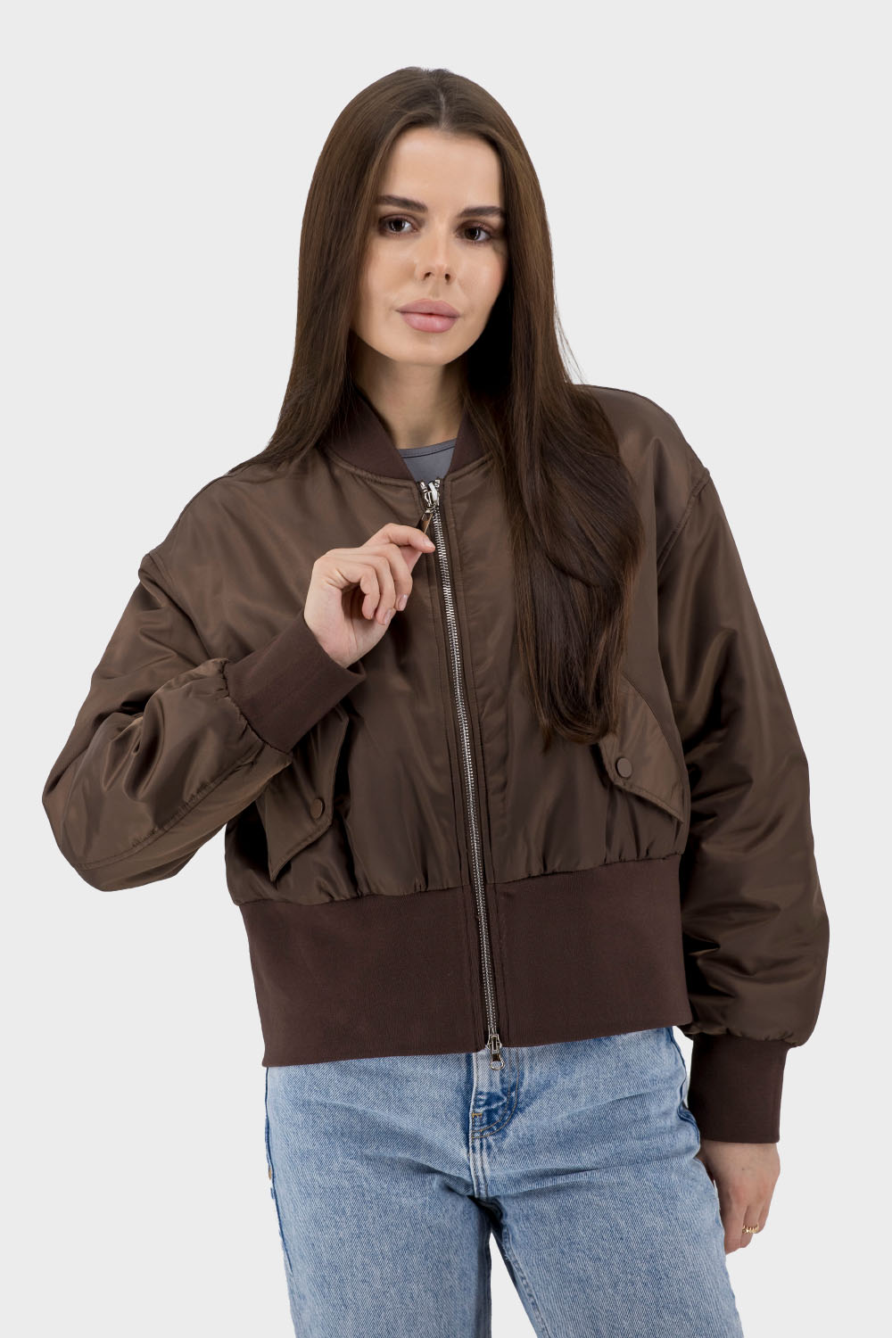 Bombardier feminin monocrom cu sintepon și guler în V pentru primăvară Snow Owl (maro, 2XL)