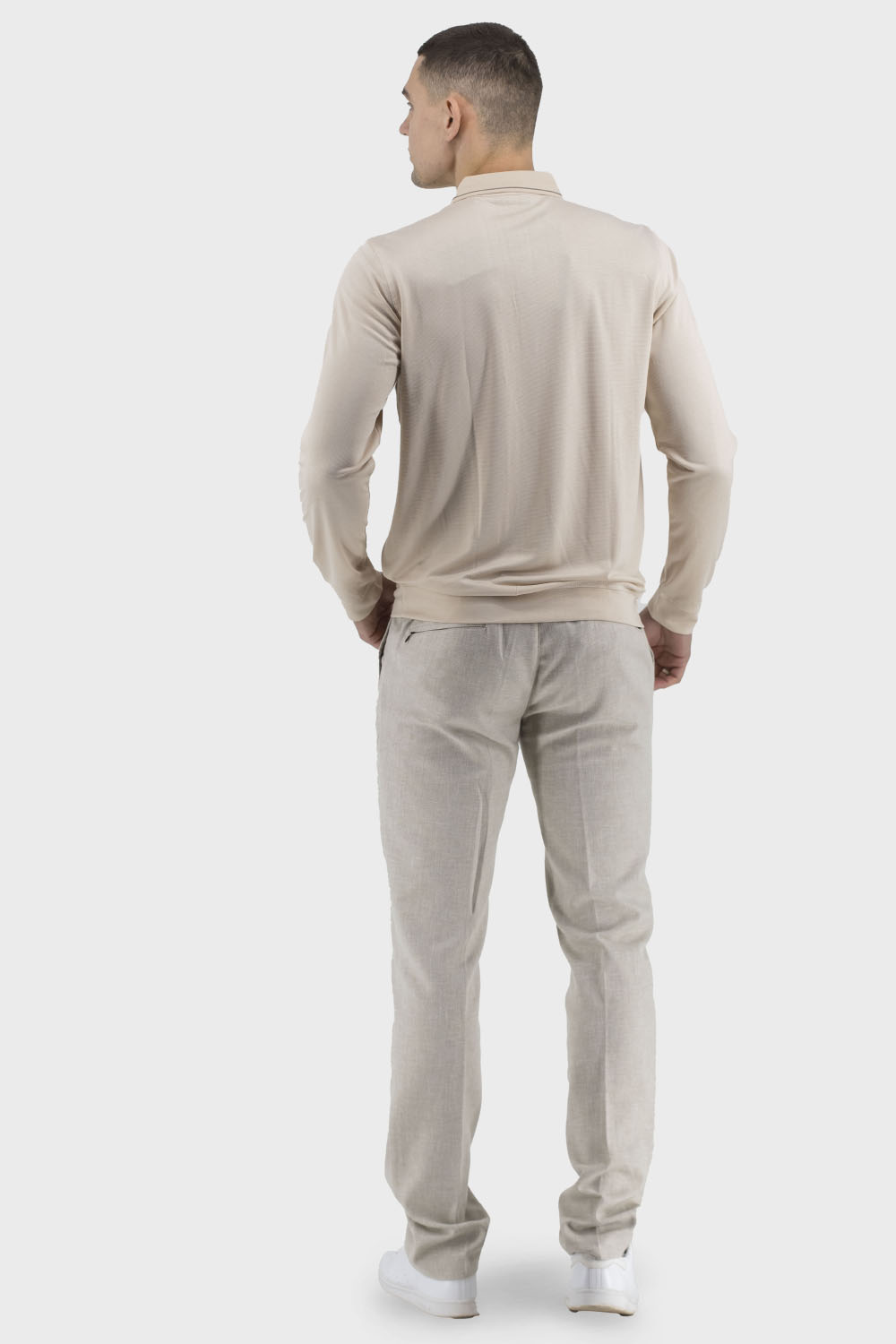 Tricou polo bărbătesc simplu cu mâneci lungi pentru vară și toamnă Buke (bej, 2XL)