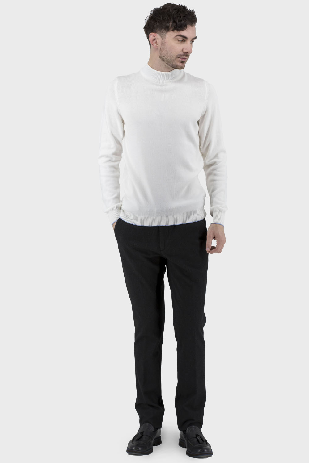 Bluză bărbătească uni cu guler rulat, mânecă lungă, stil clasic Buke (alb, 2XL)