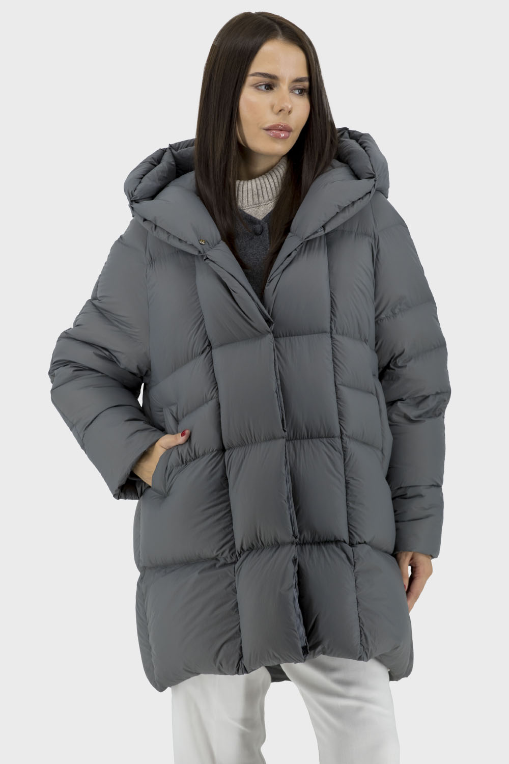Geacă de iarnă casual cu puf de rață și glugă Basic (gri, 2XL)