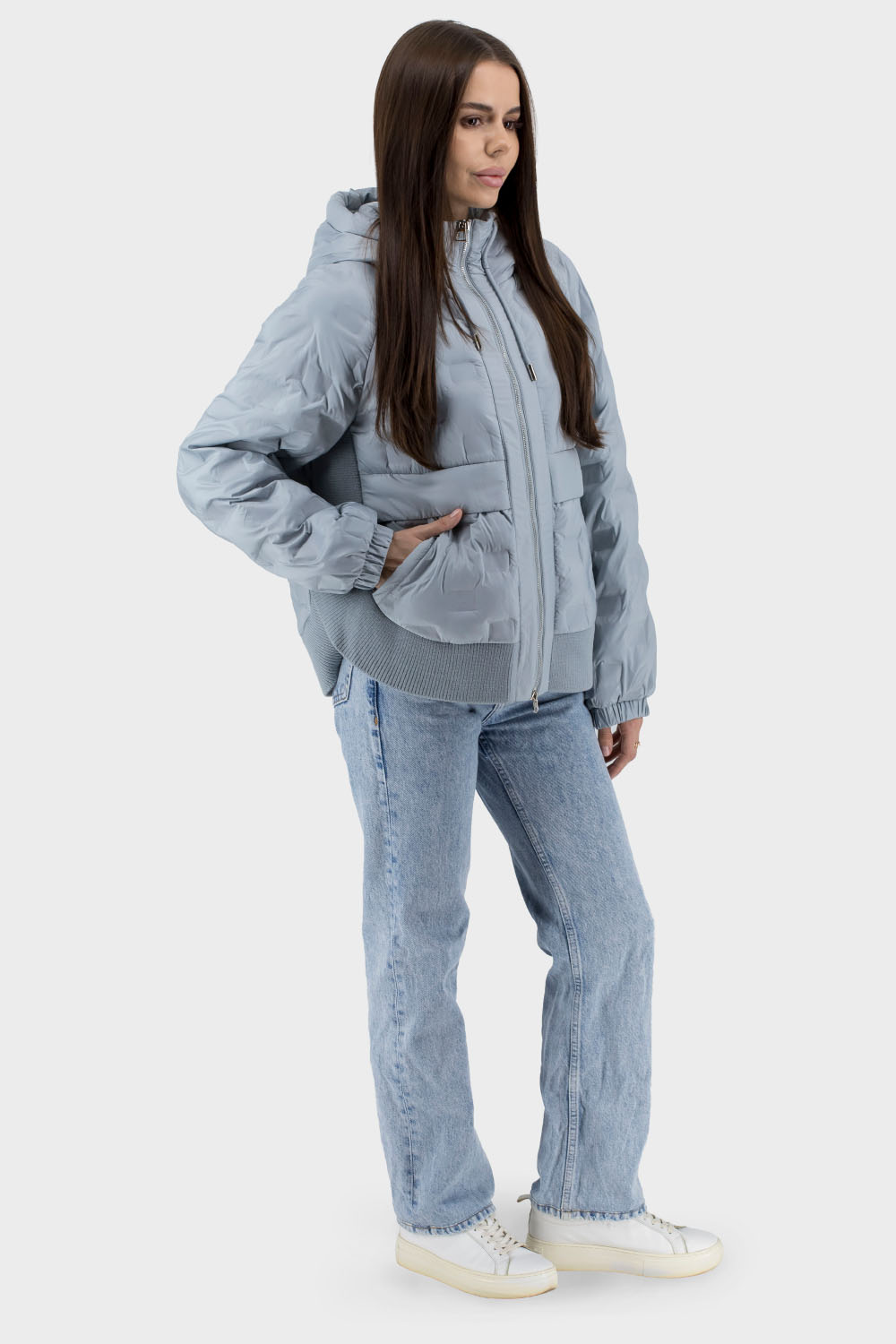 Geacă casual pentru femei cu puf artificial și glugă cu fermoar Snow Owl (albastru, 2XL)