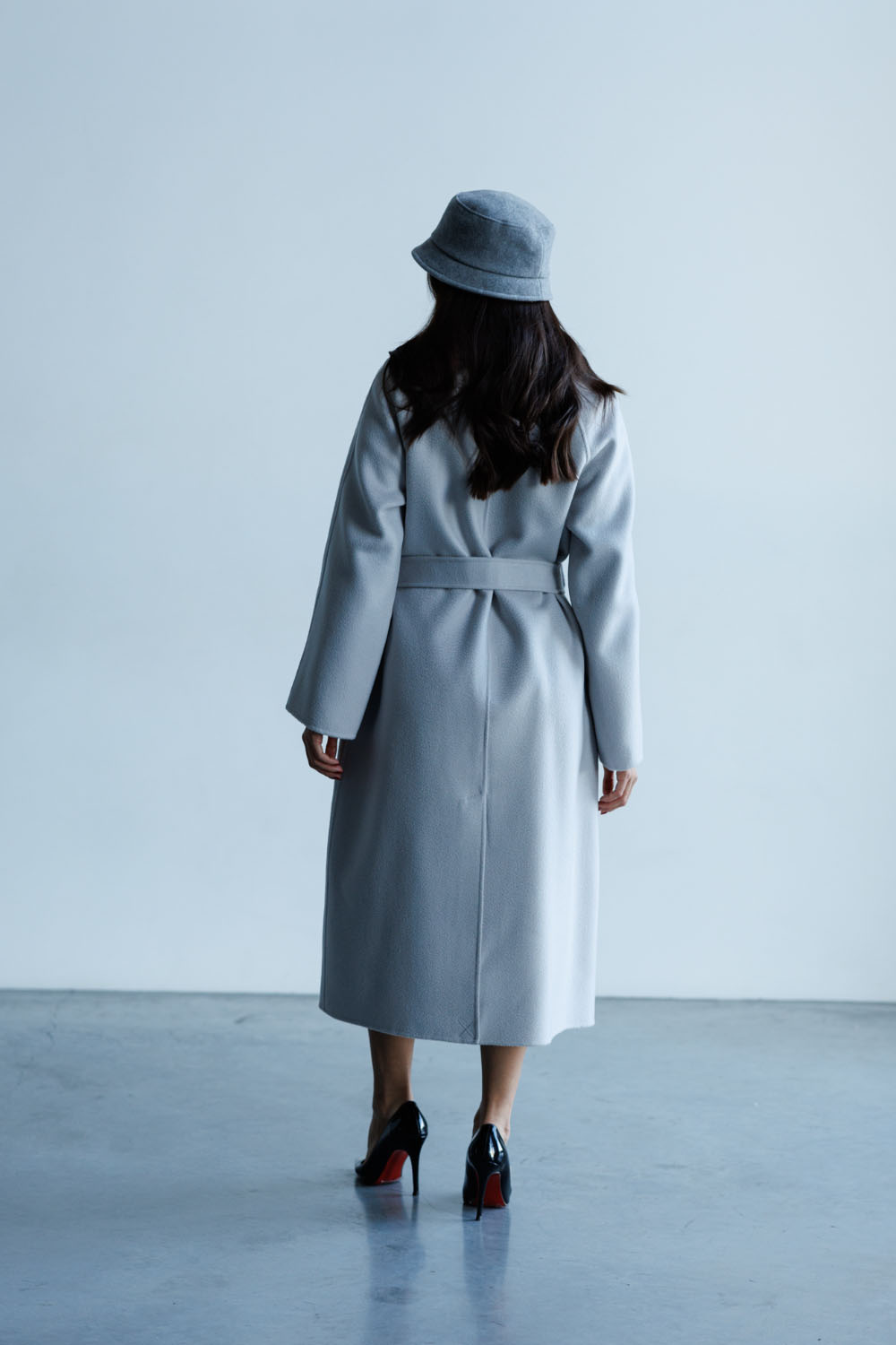 Women's long wool coat with cashmere and mink fur 26634 | Bella Bicchi
