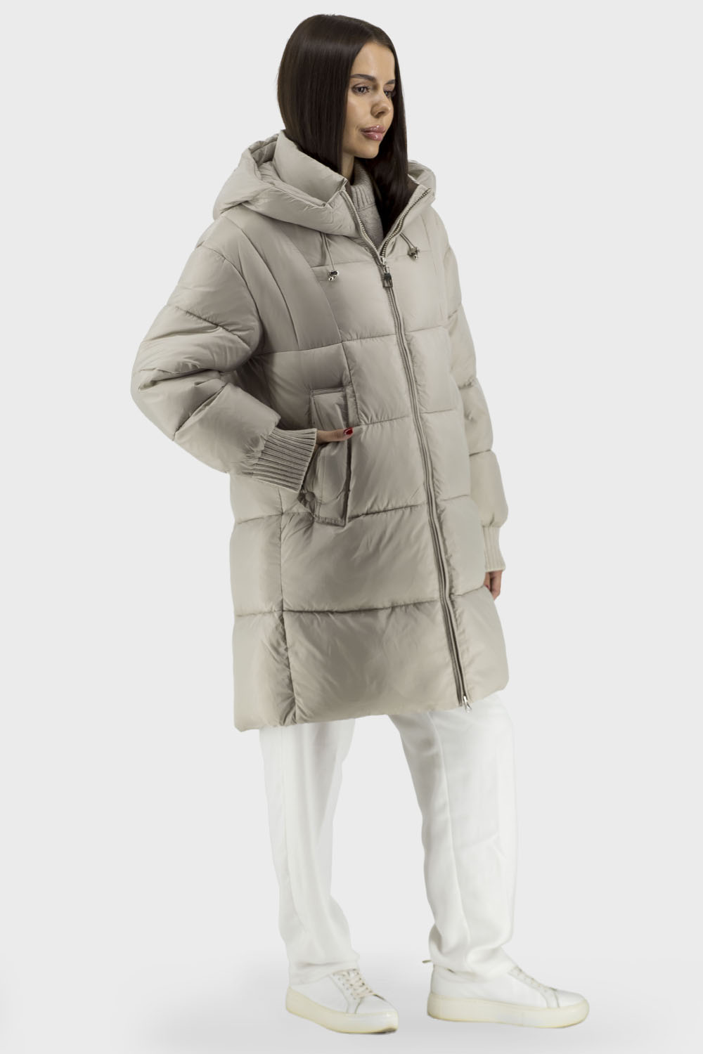 Geacă de damă din puf bio, stil casual cu glugă Snow Owl (bej, 2XL)