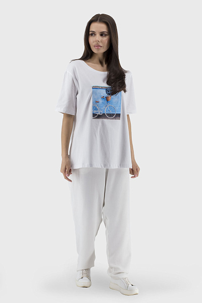 Tricou alb pentru femei cu aplicații și paiete pentru vară Sogo (alb, 1)
