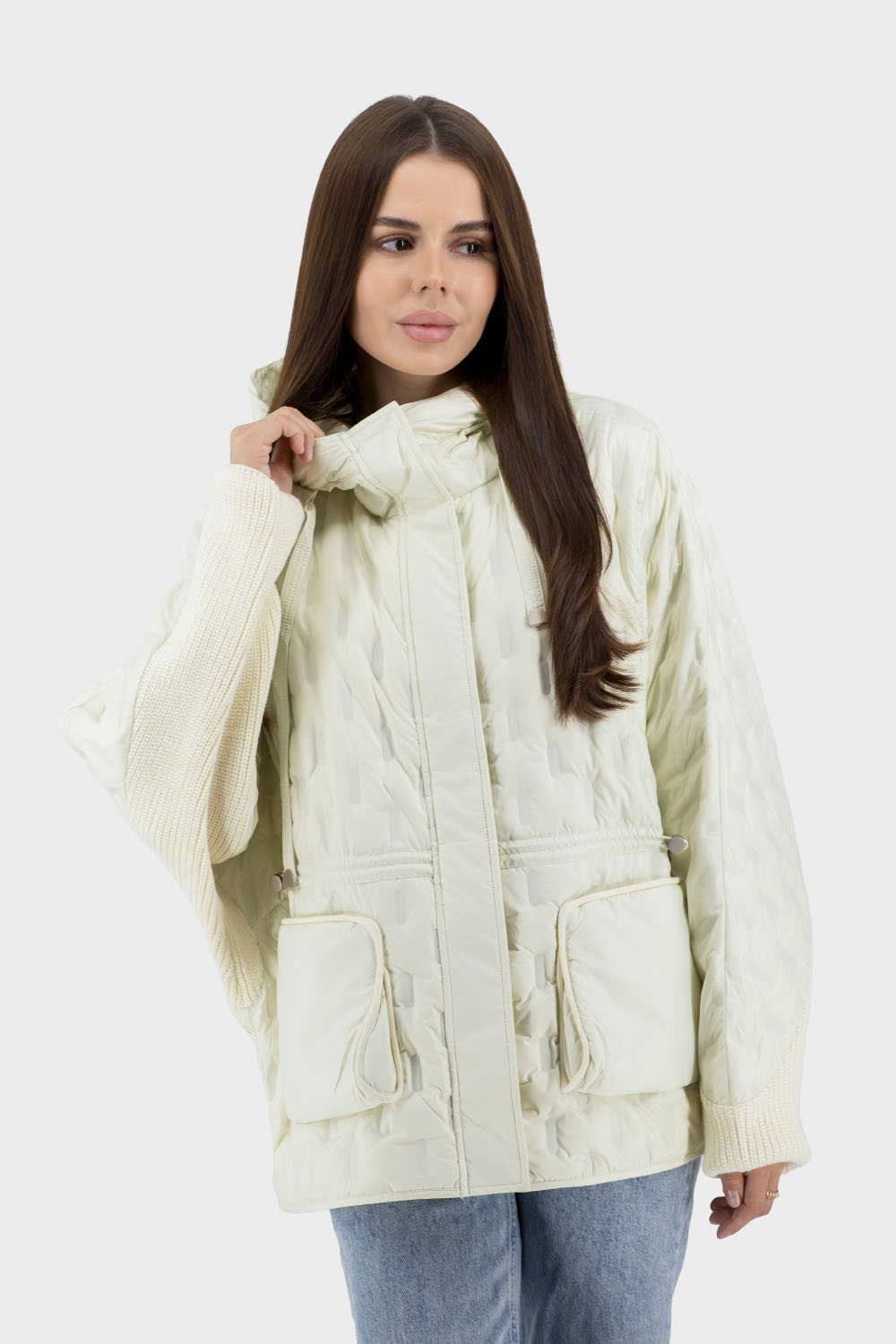 Jachetă casual de toamnă pentru femei cu puf de rață și glugă Snow Owl (lactic, 2XL)