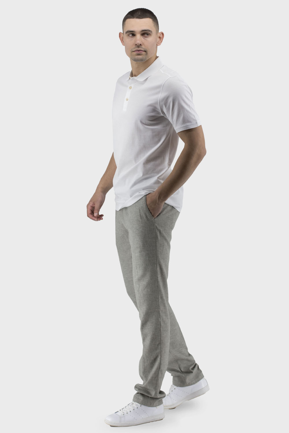 Tricou polo de vară pentru bărbați cu mânecă scurtă, simplu, cu nasturi Buke (alb, L)