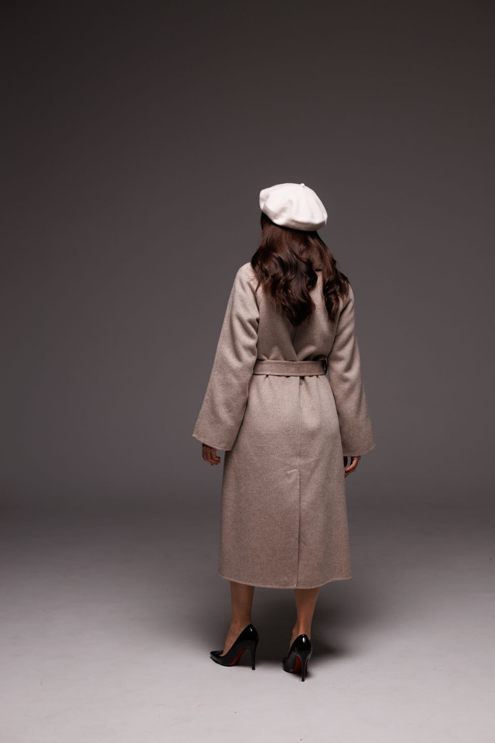 Women's long wool coat with cashmere and mink fur 26634 | Bella Bicchi