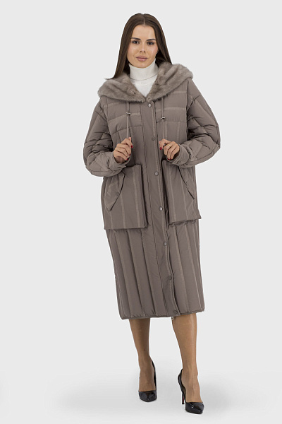 Geacă de iarnă oversize pentru femei cu nurcă și puf de gâscă pentru toamnă-iarnă Basic (bej, 3XL)