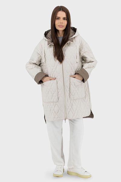 Geacă casual de damă matlasată reversibilă cu glugă pentru toamnă-primăvară Snow Owl (lactic, 2XL)