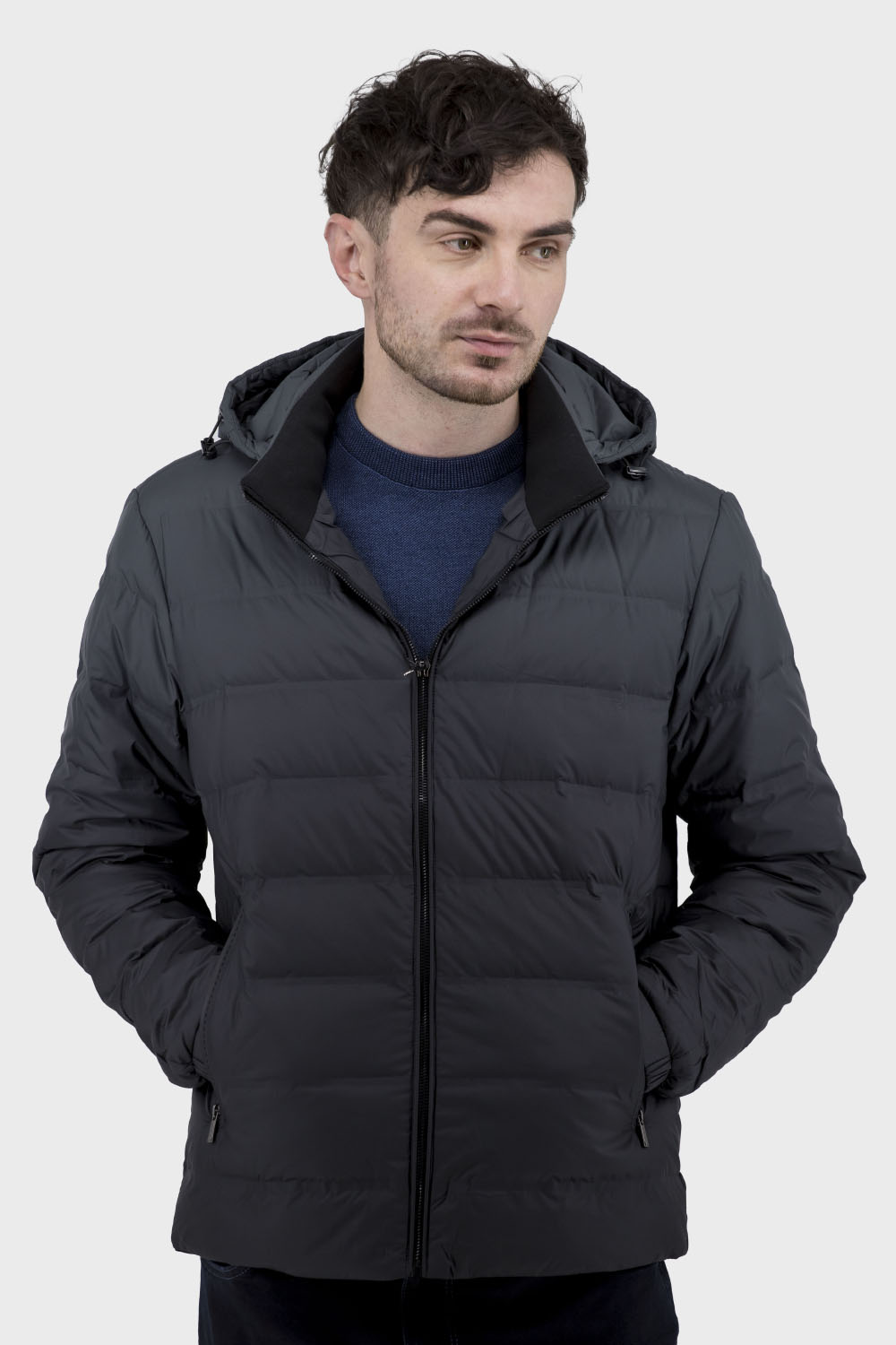Jachetă sport bărbătească cu glugă și model gradat City Class (gri, 48)