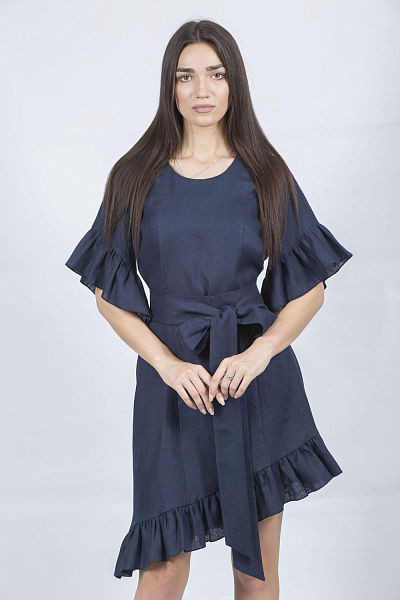 Rochie de vară casual pentru femei cu volane, mânecă 3/4, albastru Stella Polare (albastru închis, 42)