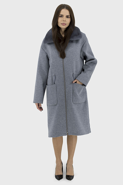 Palton de damă din lână cu nurcă și guler de cămașă pentru toamna Bella Bicchi (gri deschis, 3XL)