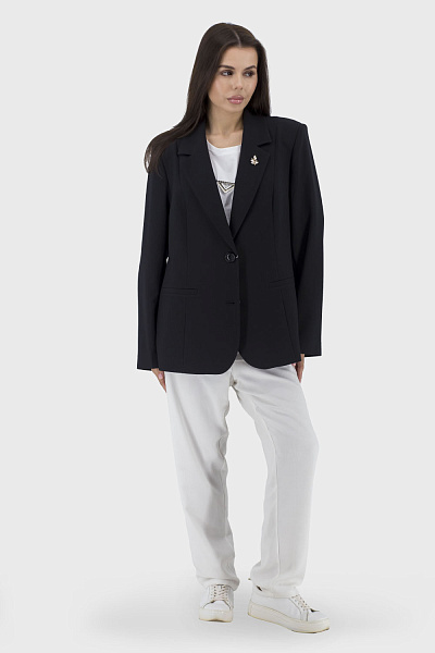 Sacou clasic feminin cu broșă, negru, stil cambrat Maryland (negru, 48)