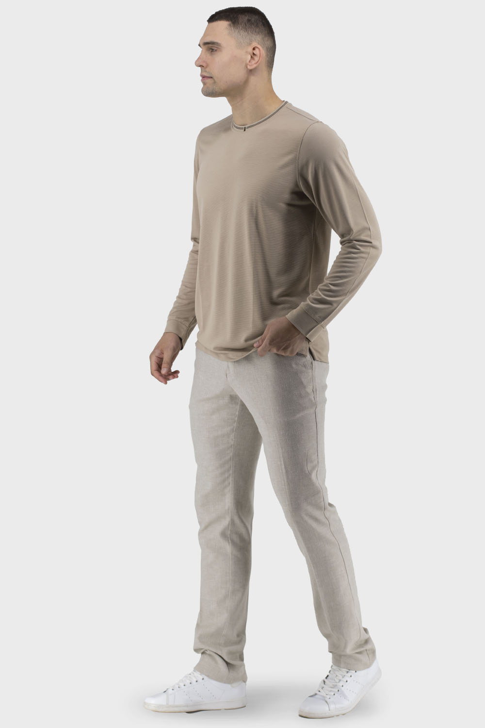 Bluză bărbătească cu mânecă lungă, unicolor, stil clasic Buke (bej, 2XL)