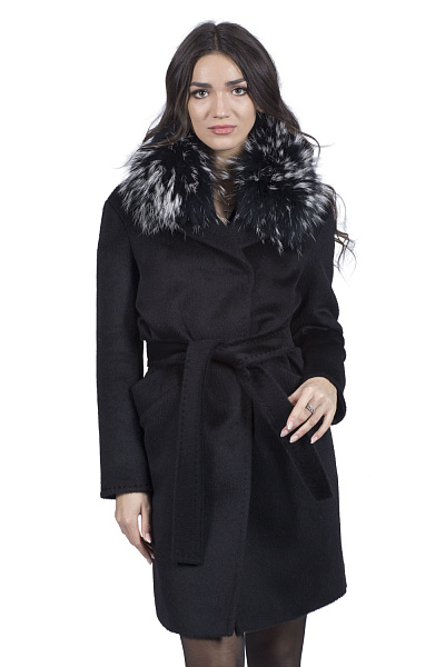 Palton de damă elegant din lână cu blană de raton Comforlight Stella Polare (negru, 42)