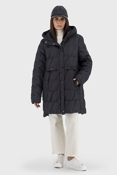 Geacă de damă matlasată monocromă cu puf ecologic și glugă Snow Owl. (negru, 2XL)
