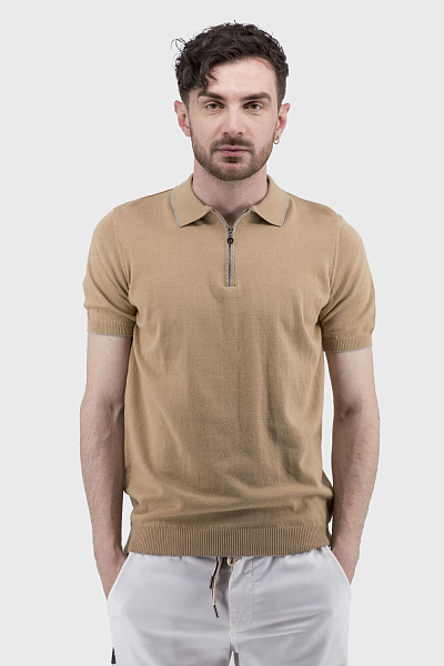 Tricou polo simplu pentru bărbați cu mânecă scurtă și fermoar Buke (bej, M)