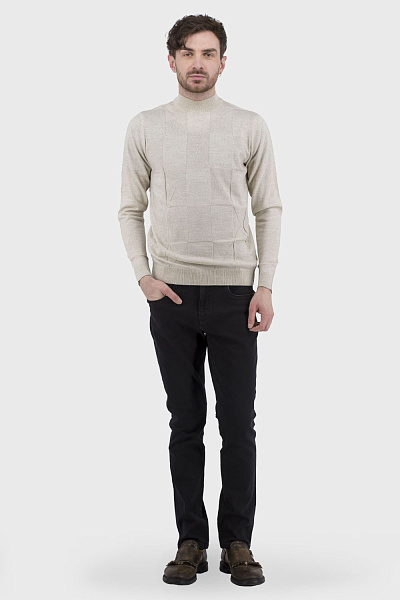 Pulover bărbătesc de toamnă cu model geometric, bej casual Francolini (bej, L)